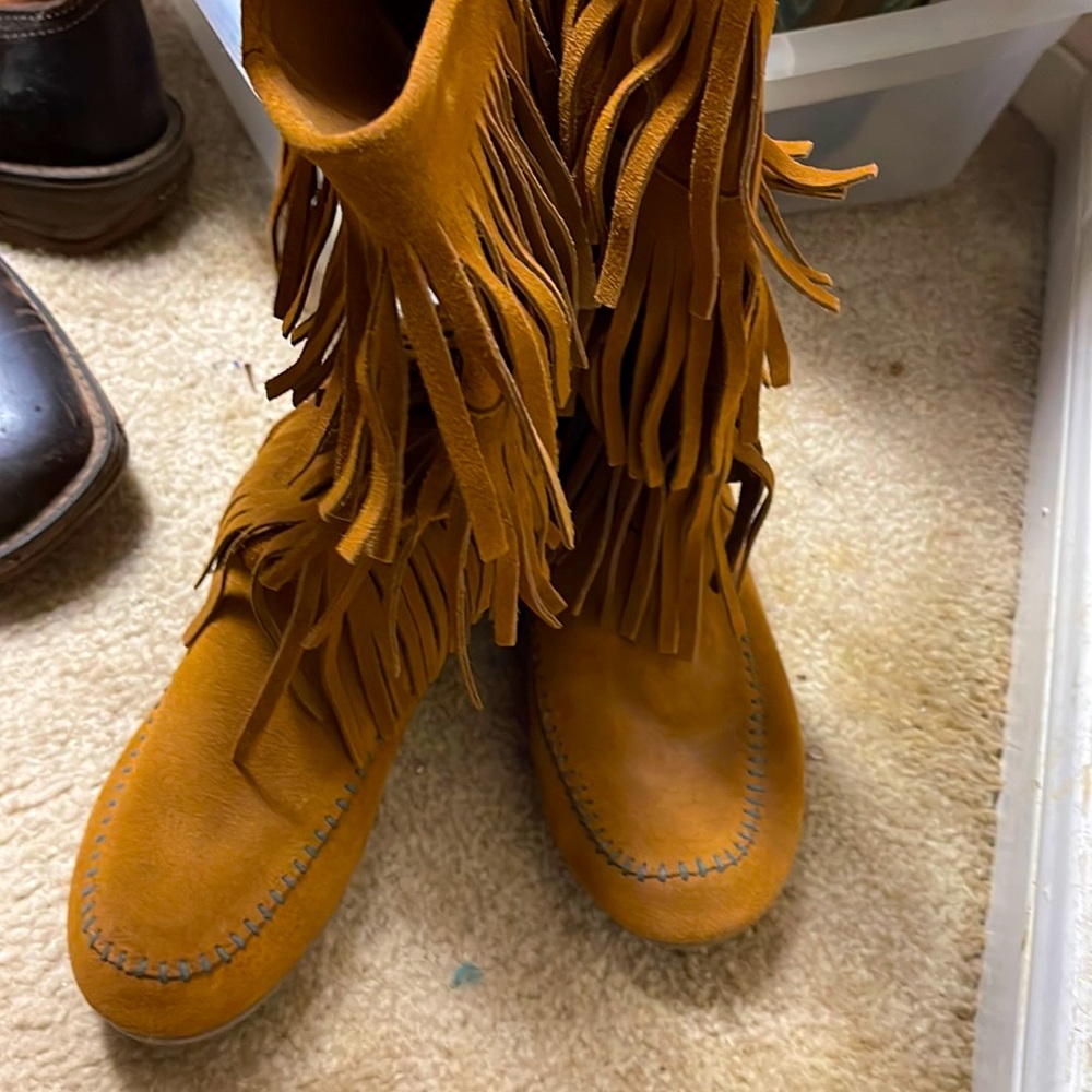 Cognac/ Brown fringe boots